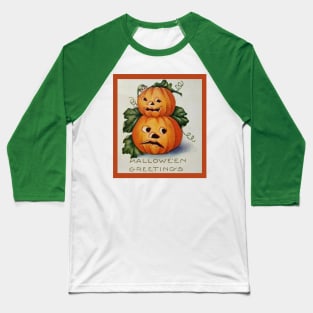 Vintage Look Halloween Stacked Pumpkins and Eerie Face Baseball T-Shirt